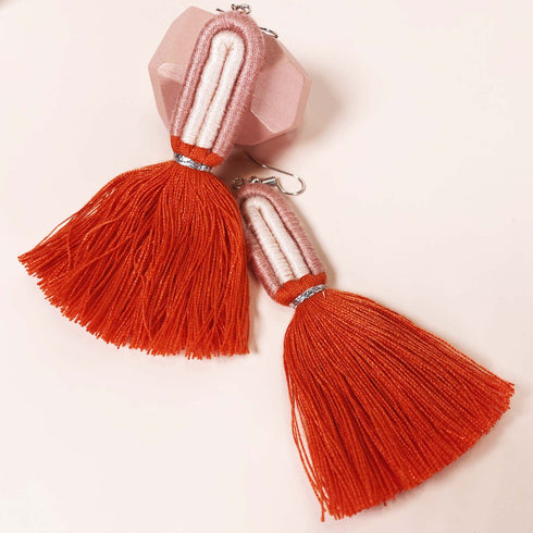 Pink & Red Yarn Wrap Tassel Earrings